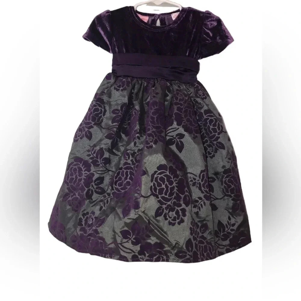 Heartworks by Blueberi Boulevard Baby Girls Purple Gray Floral Dress Sz 12m NWT